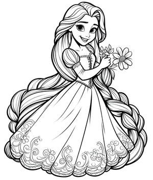 Rapunzel segurando flores, página de colorir detalhada Enrolados, grátis para imprimir