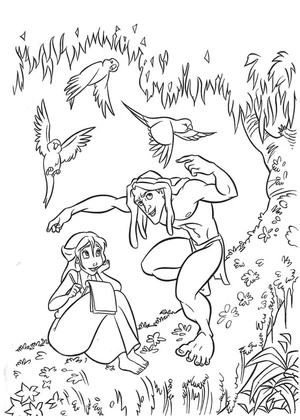 Página para Colorir Página para Colorir do Tarzan e Jane para Download Gratuito