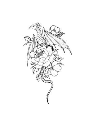 Página para Colorir de Dragão e Flores
