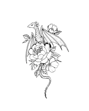 Página para Colorir Página para Colorir de Dragão e Flores