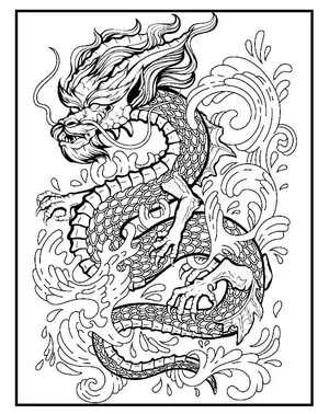Página para Colorir Tatuagem de Dragão Inspirada na Cultura Chinesa