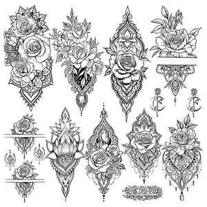 Página para Colorir Tatuagens Exquisitas de Flores