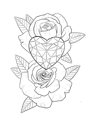 Página para Colorir Tatuagem de Coração e Rosas