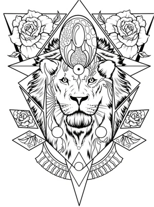 Página para Colorir Tatuagem de Leão Magnífico