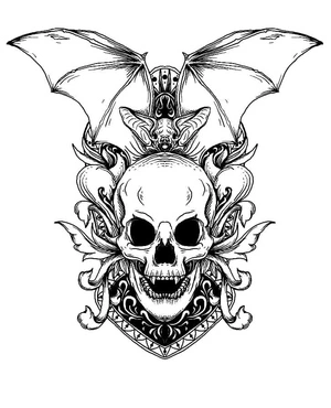 Página para Colorir Tatuagem Demônio Crânio