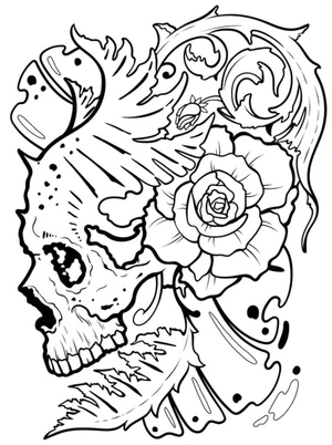 Página para Colorir Tatuagem de Caveira Legal