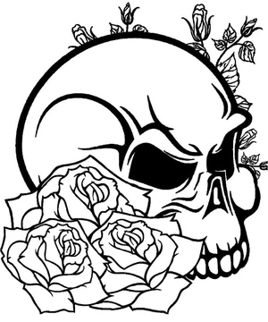 Página para Colorir Desenho de tatuagem de rosas e caveiras