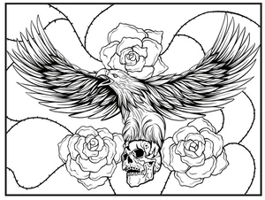 Página para Colorir Tatuagem de Águia com Caveira