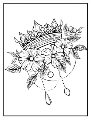 Página para Colorir Tatuagem de Coroa e Flores