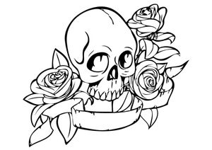 Página para Colorir Tatuagem de Flores e Caveira