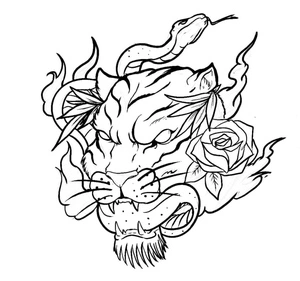Página para Colorir Tatuagem de Tigre e Cobra