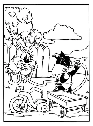 Página para Colorir Filhote de Diabo-da-Tasmânia e Sylvester Jr.