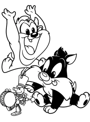 Página para Colorir Bebê Tasmânia e Sylvester