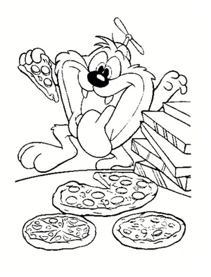 Página para Colorir Taz curtindo pizza