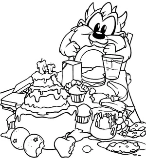 Página para Colorir Taz Curtindo um Bolo