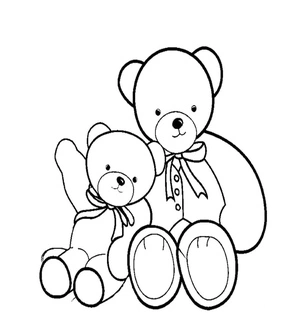 Página para Colorir Ursinho de Pelúcia Mãe e Ursinho de Pelúcia Bebê