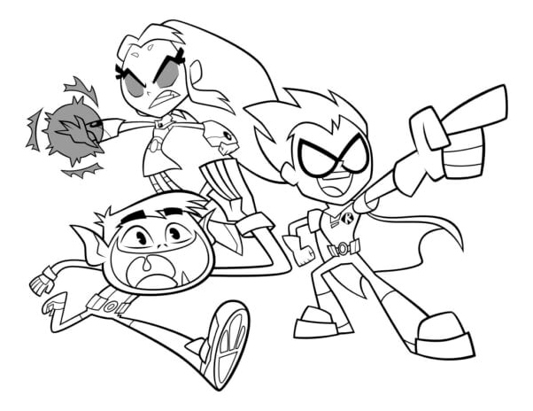 Página para Colorir Garoto Fera, Starfire e Robin