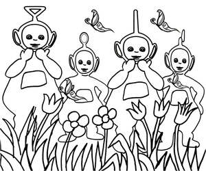 Página para Colorir Página para Colorir Teletubbies e Flores