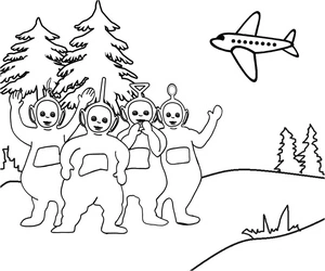 Página para Colorir Teletubbies voando de avião