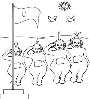 Página para Colorir Teletubbies Segurando uma Bandeira