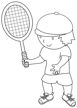 Menino jogando tênis, fácil página para colorir de tênis, impressão gratuita