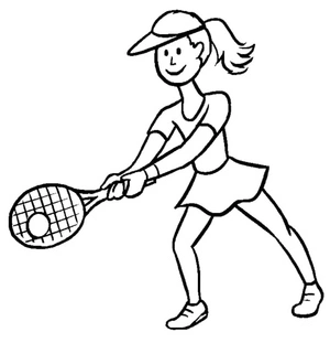 Garota jogando tênis, fácil página para colorir de tênis, imprimível grátis