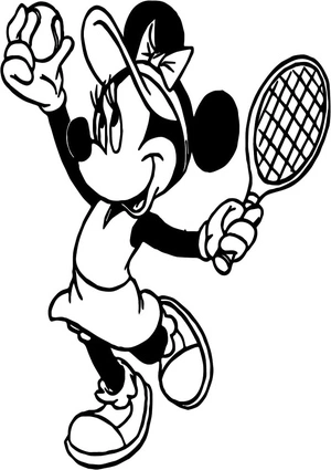 Minnie Mouse jogando tênis, fácil página para colorir da Disney, impressão gratuita