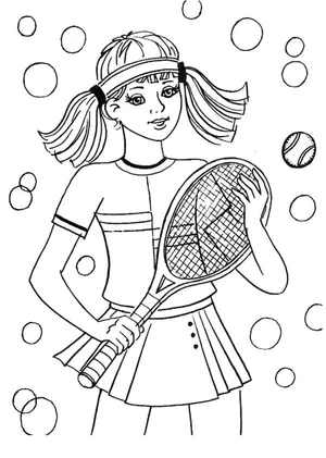 Menina jogando tênis, página para colorir média de tênis, gratuita para imprimir