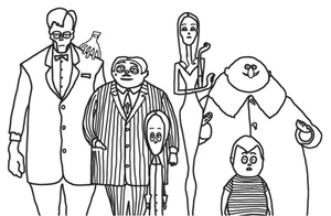 Página para Colorir Adorável Família Addams