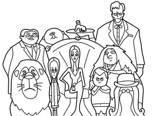 Página para Colorir Foto de Família dos Addams