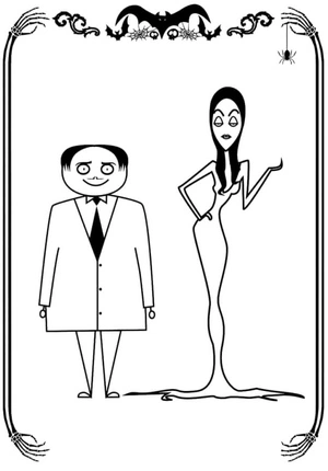 Página para Colorir Gomez e Morticia exalam uma presença intimidadora.