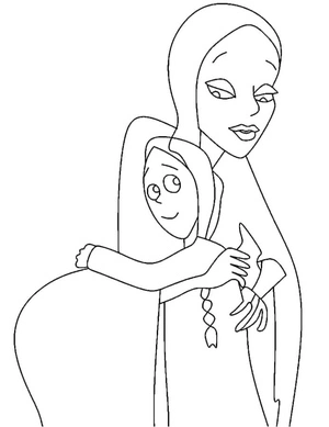 Página para Colorir Morticia Abraça Sua Filha