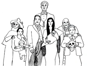 Página para Colorir Família Addams Assustadora