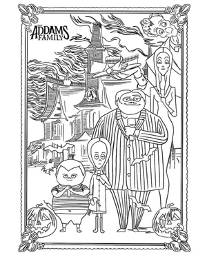 Página para Colorir A Família Addams Fora de Sua Casa Assombrada