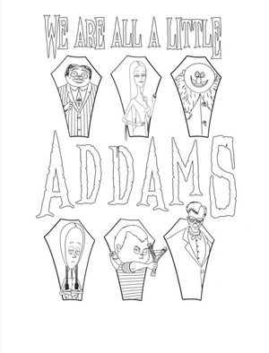 Página para Colorir Os Seis Membros da Família Addams