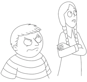 Página para Colorir Pugsley e Wednesday Infelizes