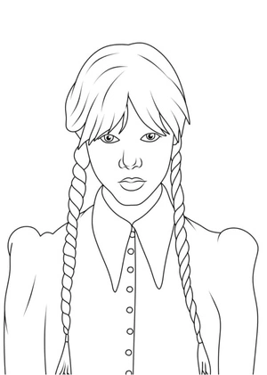 Página para Colorir Retrato da Personagem Wednesday Addams
