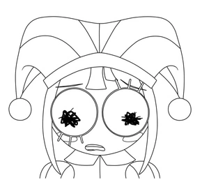 Pomni com expressão de medo, fácil O Circo Digital Incrível coloring page, free printable