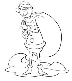 Página para Colorir Grinch segurando um saco de Natal