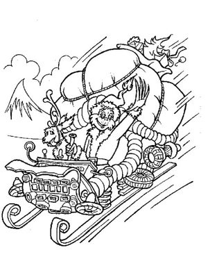 Página para Colorir Grinch Rabugento Andando de Trenó