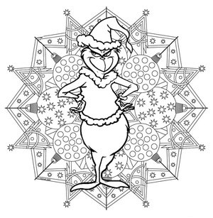 Página para Colorir Mandala Feliz Grinch