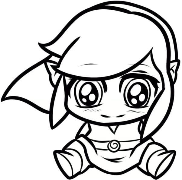 Página para Colorir Chibi Link com Olhos Grandes e Gentis