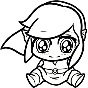 Página para Colorir Chibi Link com Olhos Grandes e Gentis