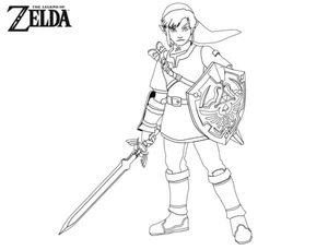 Link com espada e escudo, página para colorir detalhada de The Legend of Zelda, grátis para imprimir