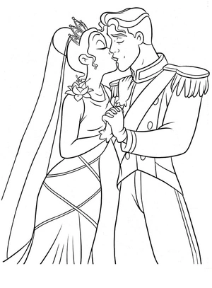 Página para Colorir Tiana e Naveen Compartilham um Beijo