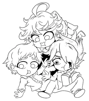 Página para Colorir Página para colorir temática Chibi Promised Neverland