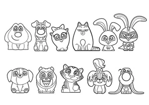 Todos os personagens juntos, página de colorir fácil A Vida Secreta dos Pets, imprimível grátis