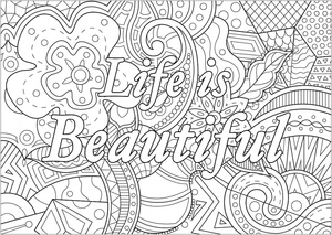 Página para Colorir Pense Positivo, A Vida é Bela