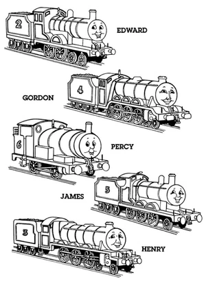 Página para Colorir Edward, Gordon, Percy, James e Henry são amigos do Thomas.