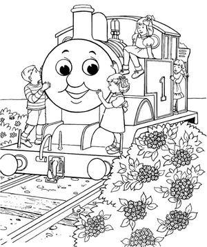 Página para Colorir Andando de Trem Pequeno: Crianças Curtindo a Viagem